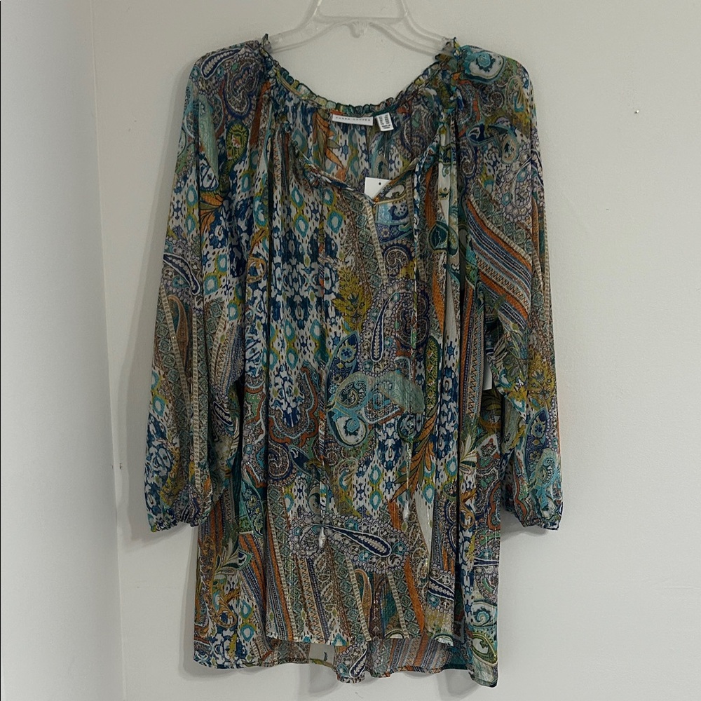 Susan Graver Teal Blue Paisley Peasant Tunic